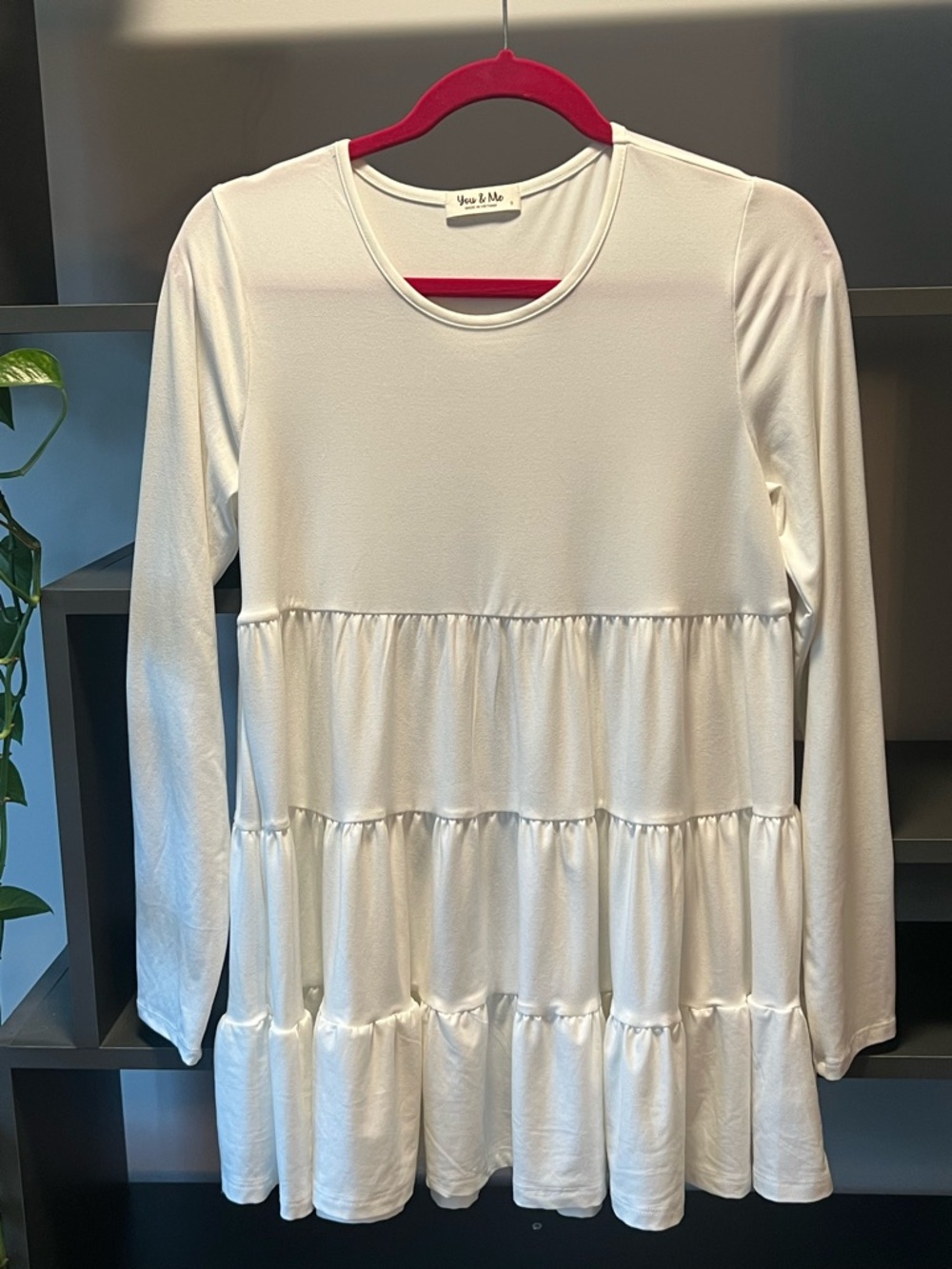 White Long-Sleeve Tiered Babydoll Top